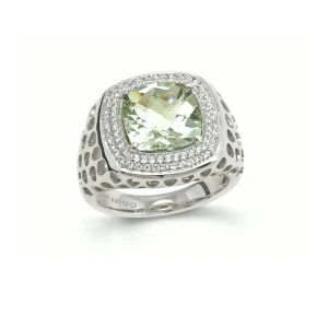 DIAMANTRING BRED 0.35CT TW.SI GRØNN AMETYST