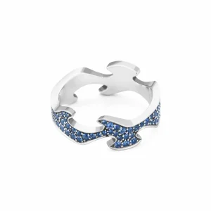 GEORG JENSEN RING FUSION SENTERRING HVITTGULL MED SAFIRER
