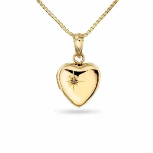 GULLSMYKKE TIL BARN HJERTE MEDLAJONG MED DIAMANT