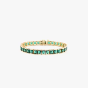 IZABEL DISPLAY TENNIS ARMBÅND THICK SQUARE GOLDPLATED GREEN