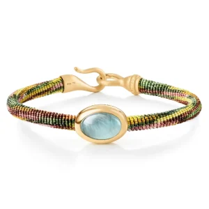 OLE LYNGGAARD ARMBÅND LIFE MED AQUAMARINE 6MM GULTGULL