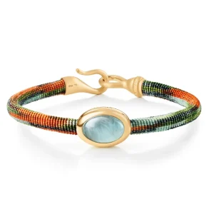 OLE LYNGGAARD ARMBÅND LIFE MED AQUAMARINE 6MM GULTGULL