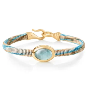OLE LYNGGAARD ARMBÅND LIFE MED AQUAMARINE 6MM GULTGULL