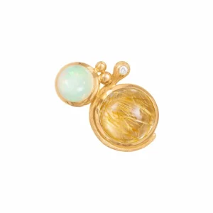 OLE LYNGGAARD ØREDOBBER LOTUS OPAL, RUTILKVARTS OG DIAMANT