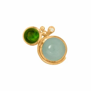 OLE LYNGGAARD ØREDOBBER LOTUS TURMALIN, AQUAMARINE OG DIAMANT