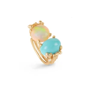 OLE LYNGGAARD RING BOHO DOBBEL LITEN TURQUOISE OG OPAL