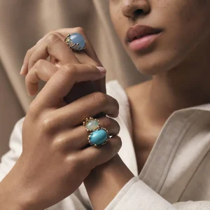 OLE LYNGGAARD RING BOHO DOBBEL TURQUOISE OG OPAL