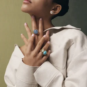 OLE LYNGGAARD RING BOHO STOR BLÅ AQUAMARINE