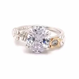 RIKKE HARSHEIM RING MED BLADER OVAL STEN OG GULLBLOMST SMAL RINGSKINNE 2MM