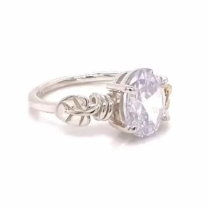 RIKKE HARSHEIM RING MED BLADER OVAL STEN OG GULLBLOMST SMAL RINGSKINNE 2MM