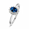 RING HVITGULL ROSETT MED SAFIR OG DIAMANTER