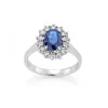 RING HVITGULL ROSETT MED SAFIR OG DIAMANTER