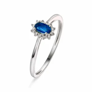 RING HVITGULL ROSETT MED SAFIR OG DIAMANTER