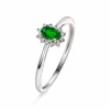RING HVITGULL ROSETT MED SMARAGD OG DIAMANTER
