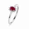 RING HVITGULL ROSETT MED RUBIN OG DIAMANTER