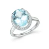 RING HVITTGULL MED AQUAMARINE OG DIMANATER